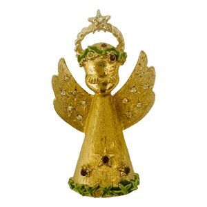 ART Vintage Arthur Pepper Christmas Angel Brooch Rhinestones Vintage Gold Tone